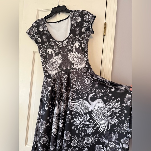 Blackmilk Tattoo Lace Cap Sleeve Longline dress with swans and pockets! - Picture 7 of 10
